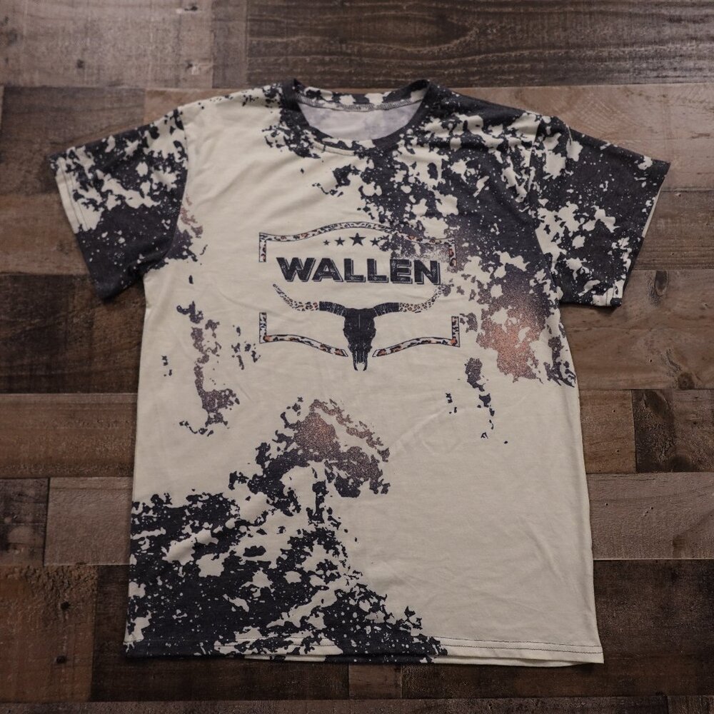 Wallen Graphic T‎ Shirt Men’s Medium Black Beige Distressed Country Western